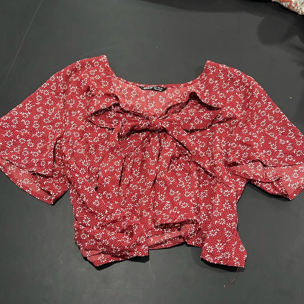 Red Floral Tie Top